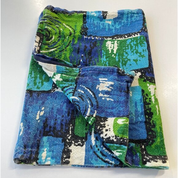Vintage 70s throw pillow sham, blue green abstract decorative pillow cover - Picture 8 of 9